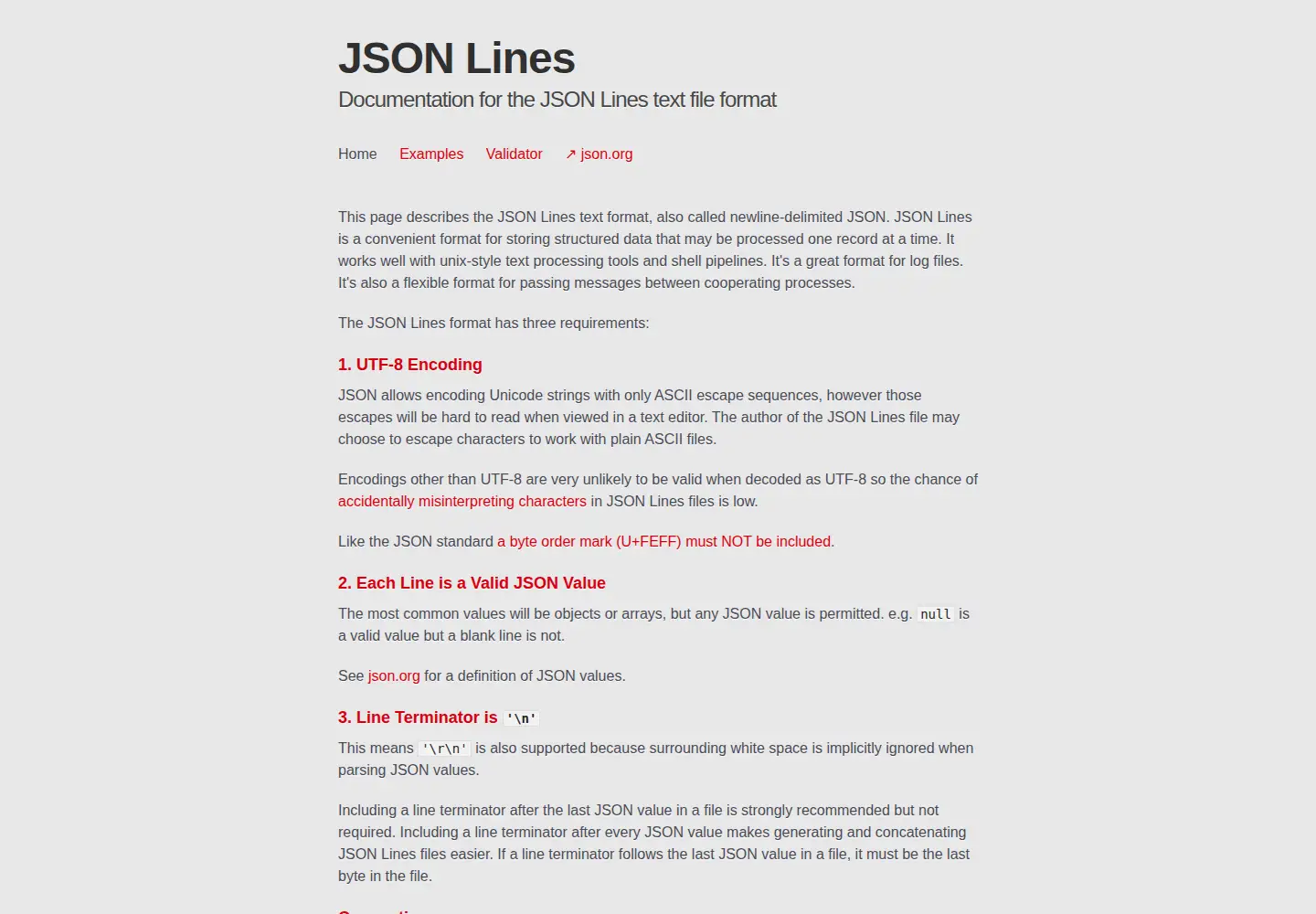 Screenshot of jsonlines.org
