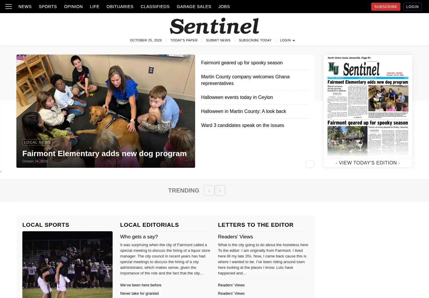 Screenshot of fairmontsentinel.com