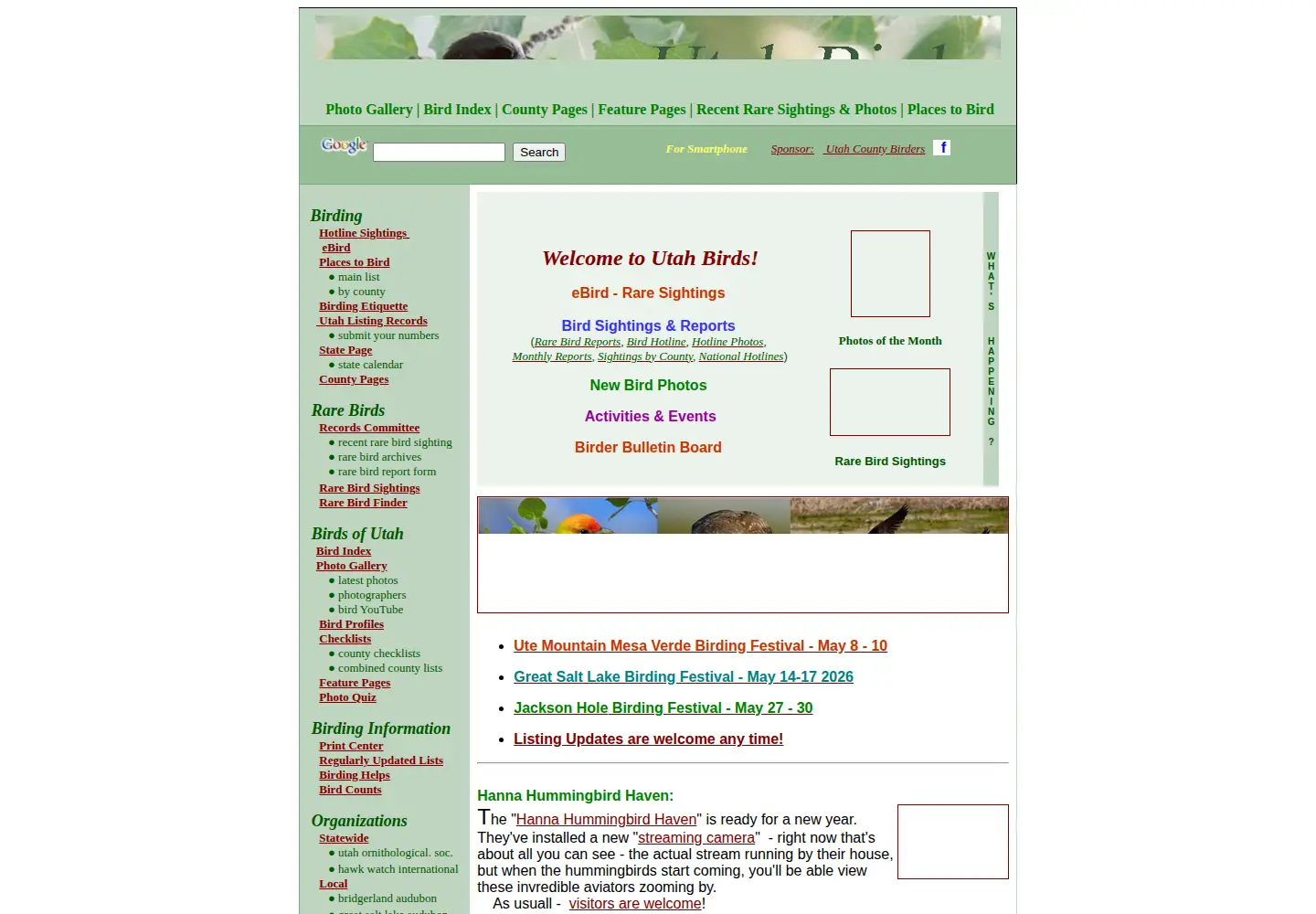 Screenshot of utahbirds.org