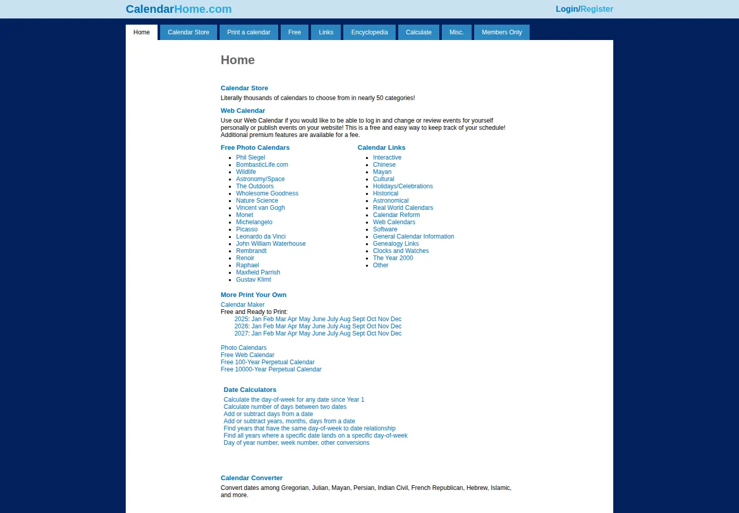Screenshot of calendarhome.com