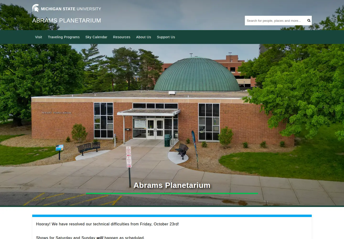Screenshot of abramsplanetarium.org