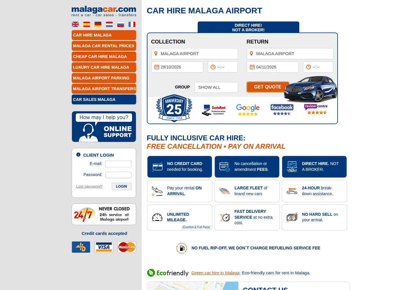 Captured homepage of malagacar.com in the current scan