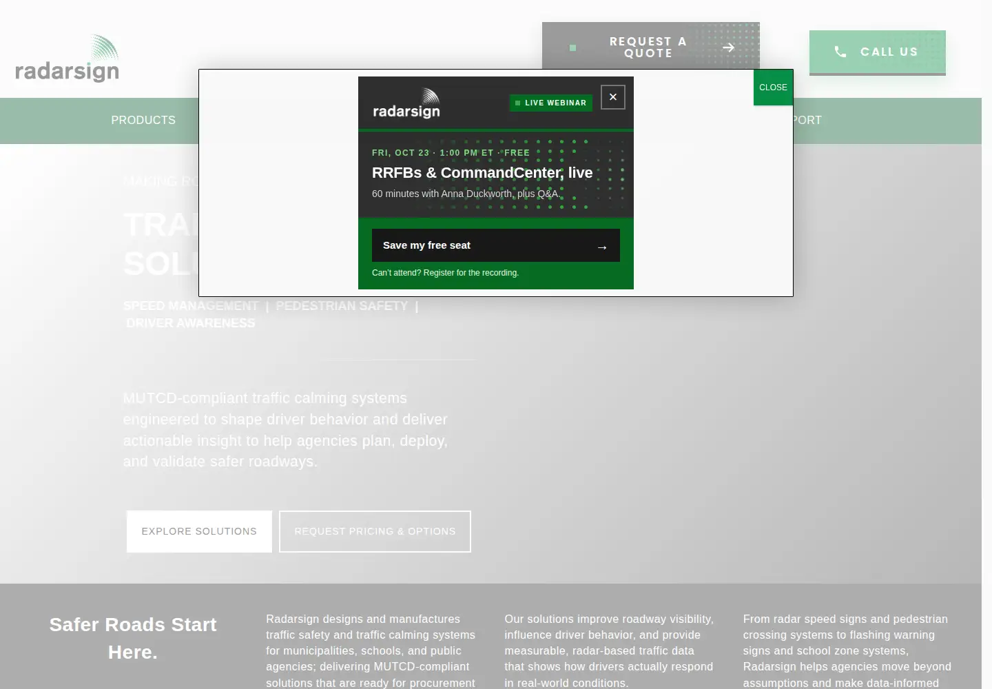 Screenshot of radarsign.com