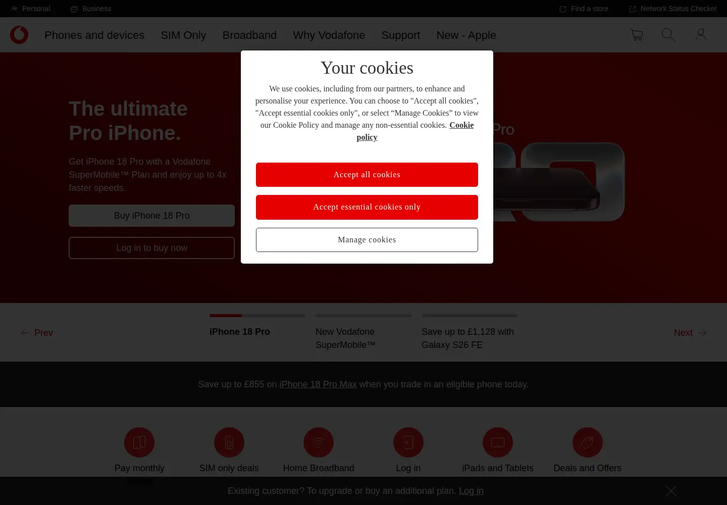Screenshot of vodafone.co.uk