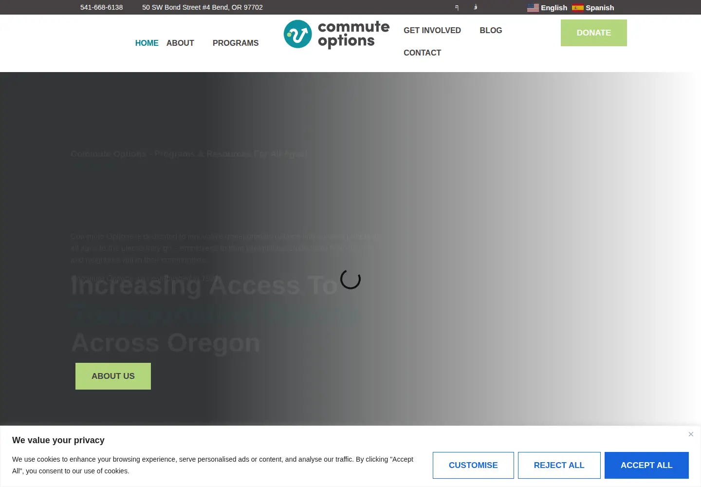 Captured homepage of commuteoptions.org in the current scan