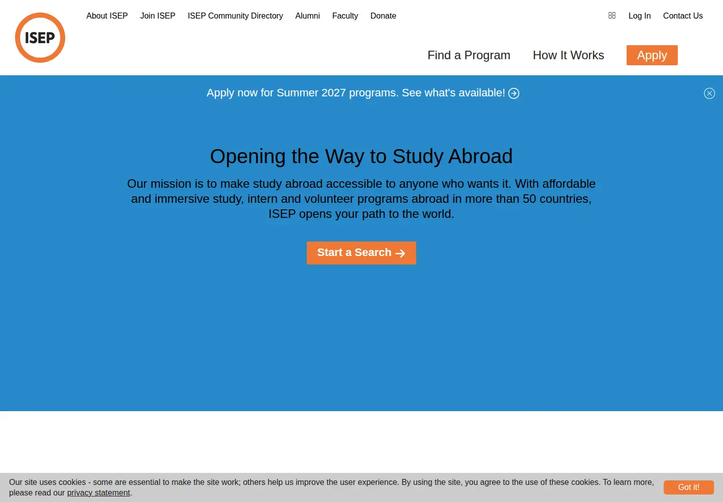 Captured homepage of isepstudyabroad.org in the current scan