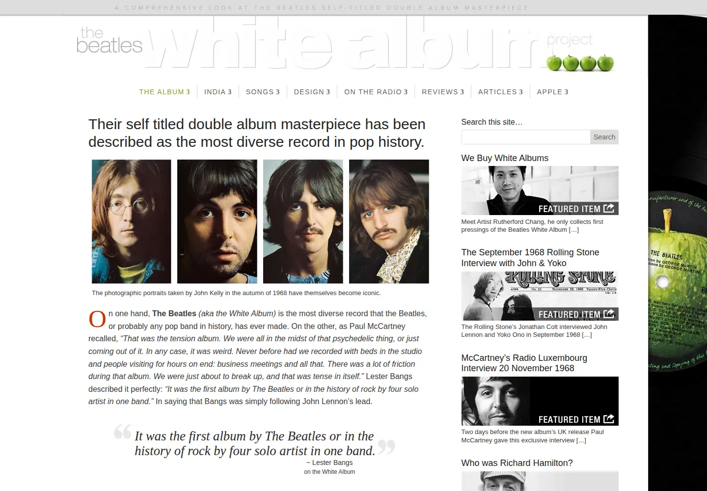 Captured homepage of thewhitealbumproject.com in the current scan