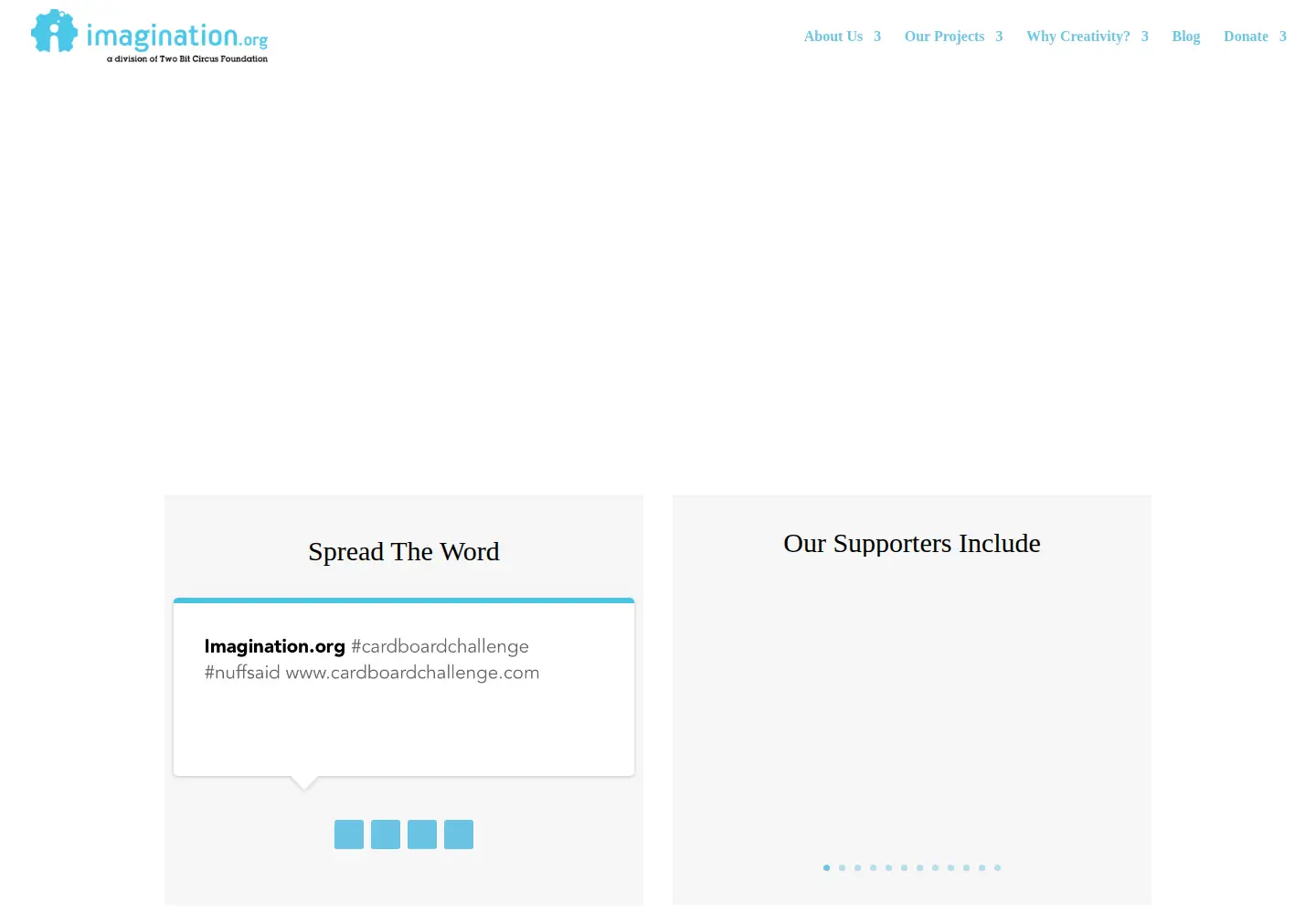 Captured homepage of imagination.org in the current scan