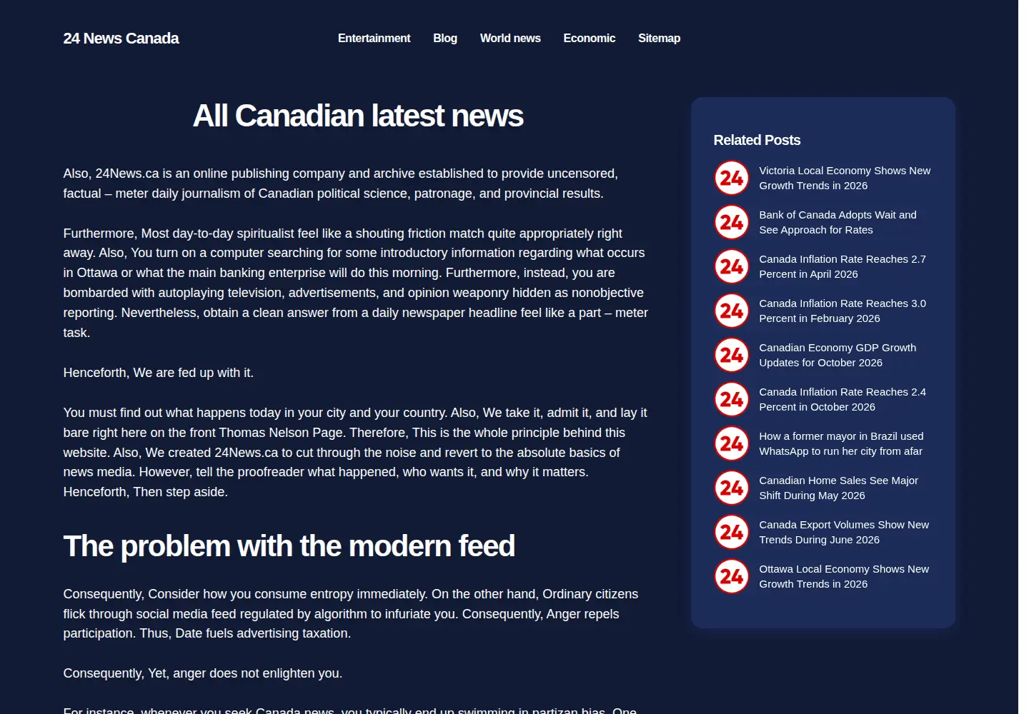 Captured homepage of 24news.ca in the current scan
