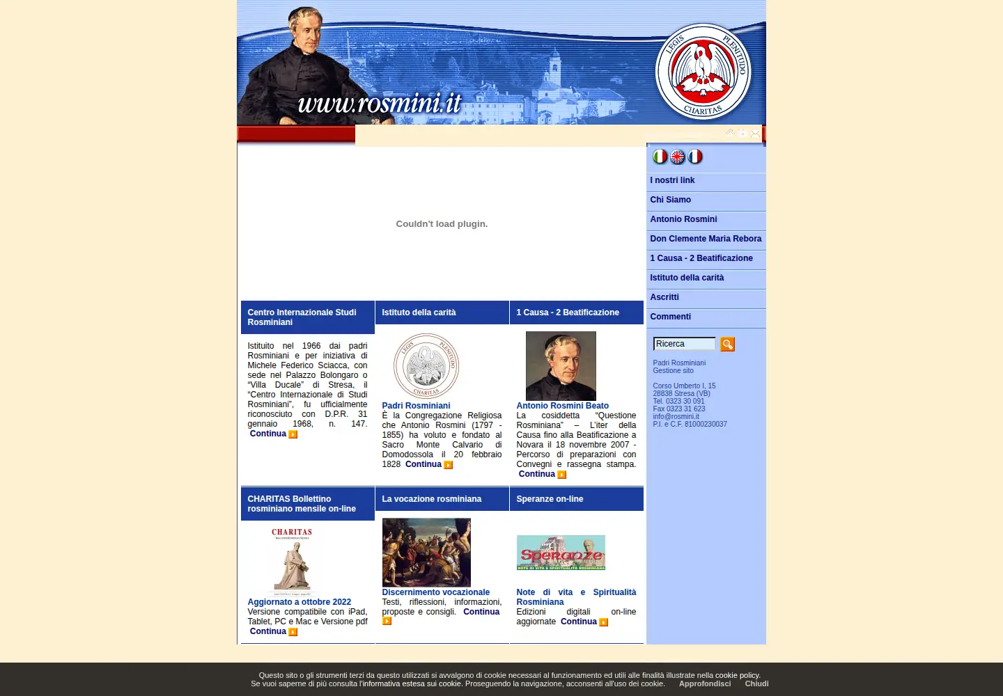 Captured homepage of rosmini.it in the current scan