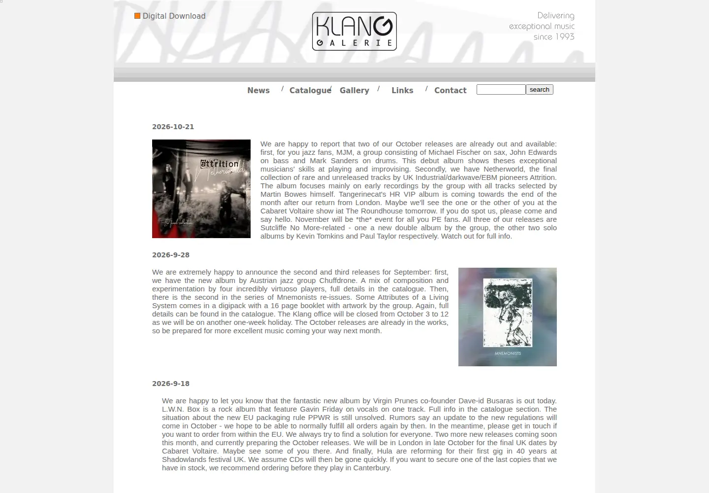 Captured homepage of klanggalerie.com in the current scan