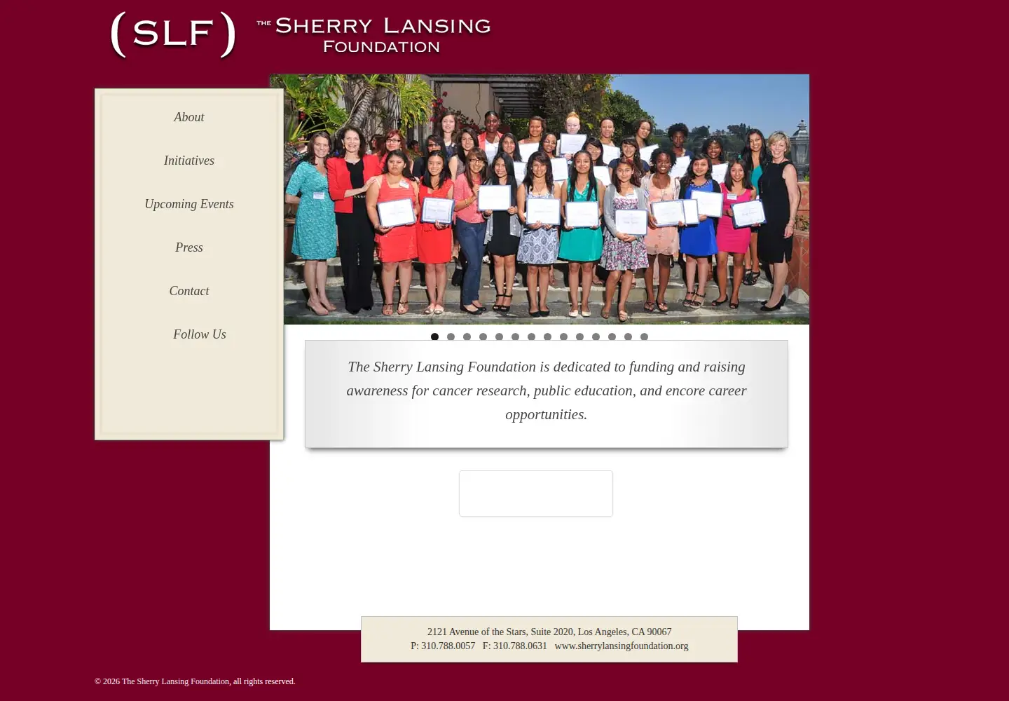 Screenshot of sherrylansingfoundation.org