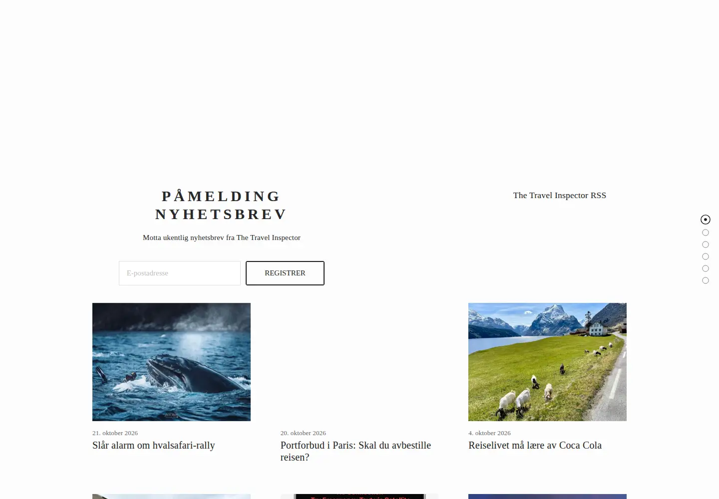 Captured homepage of thetravelinspector.no in the current scan