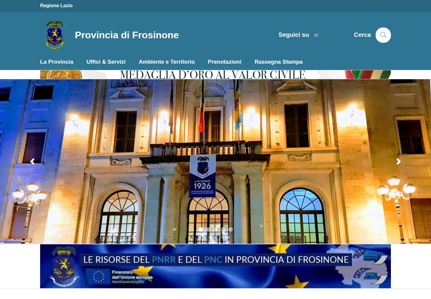 Captured homepage of provincia.fr.it in the current scan