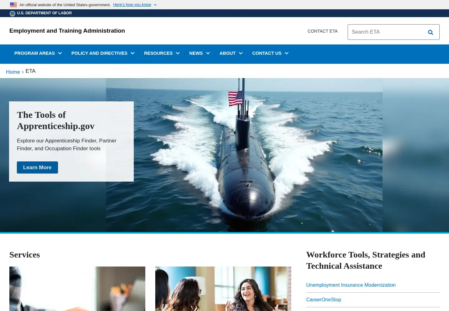 Screenshot of doleta.gov