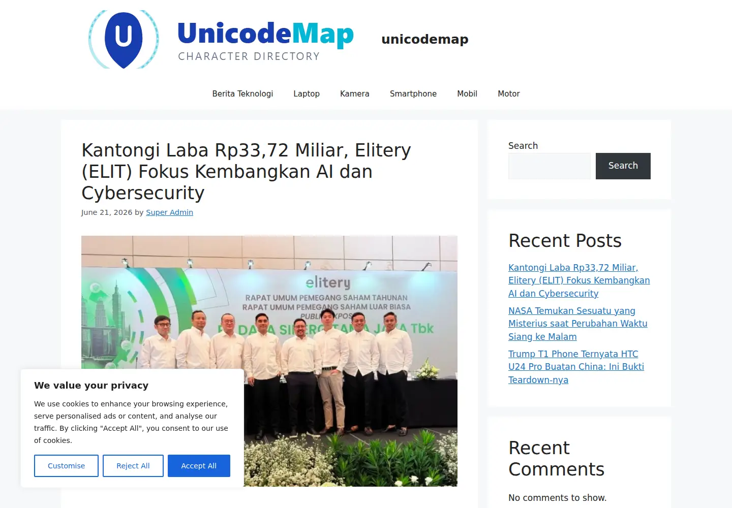 Screenshot of unicodemap.org