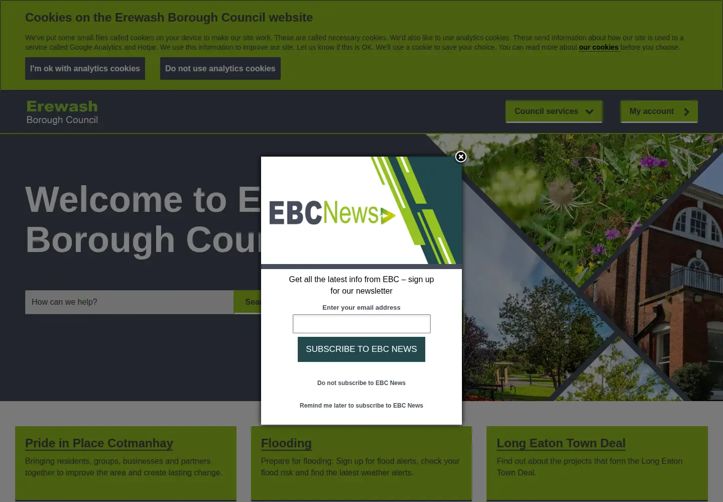 Screenshot of erewash.gov.uk