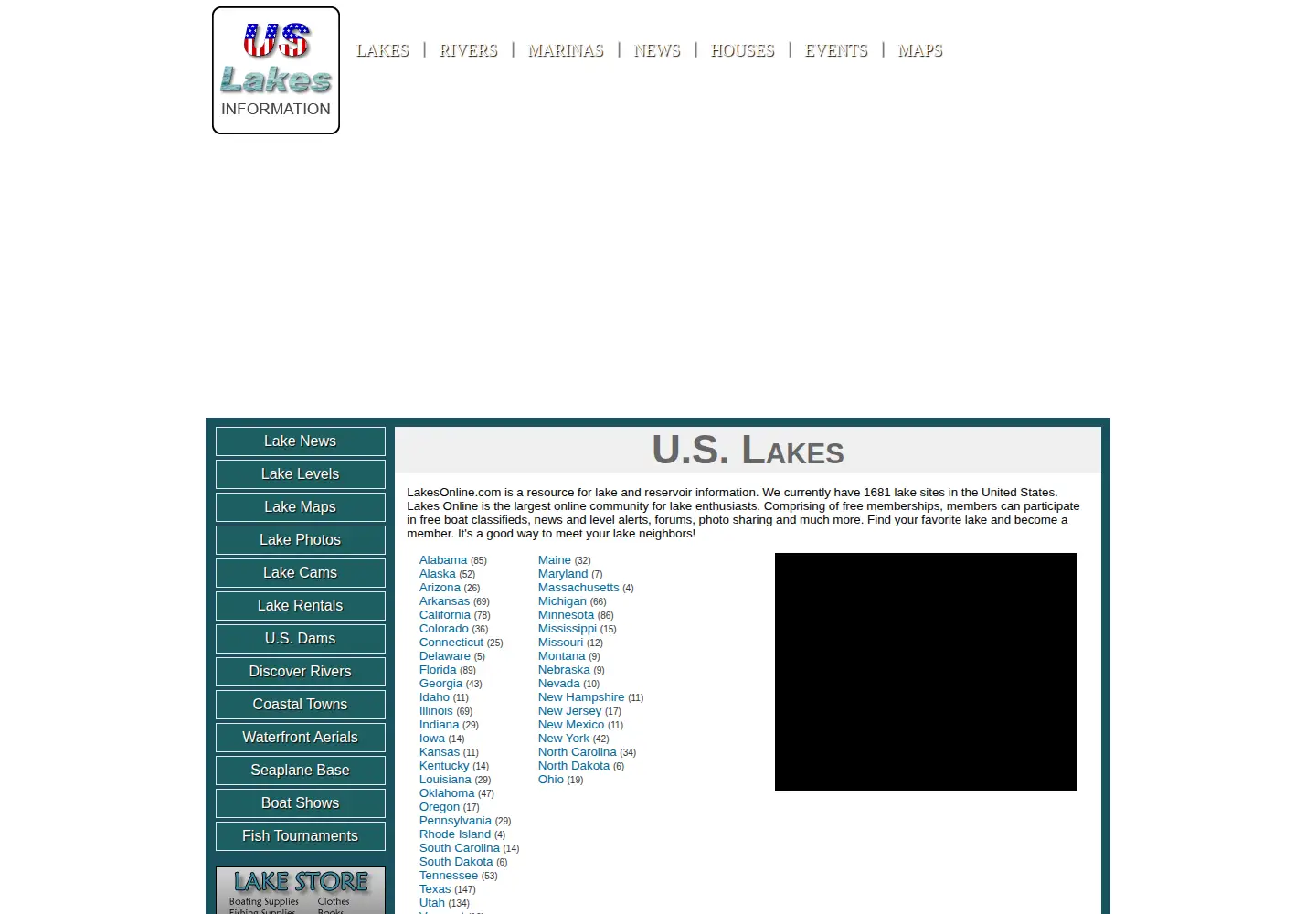 Screenshot of uslakes.info