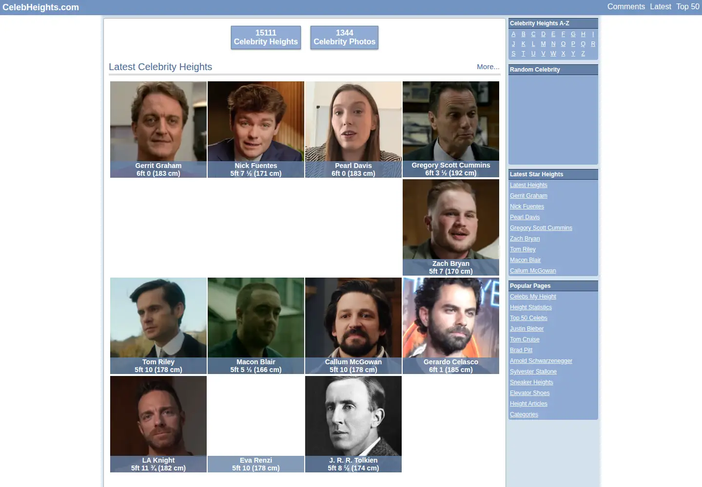 Screenshot of celebheights.com