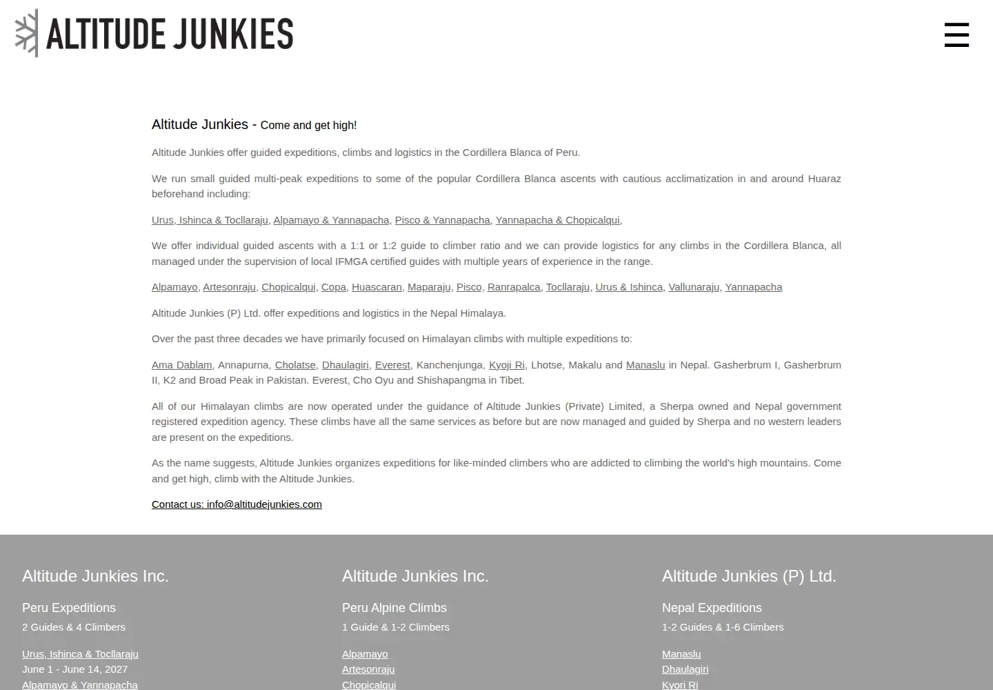 Screenshot of altitudejunkies.com