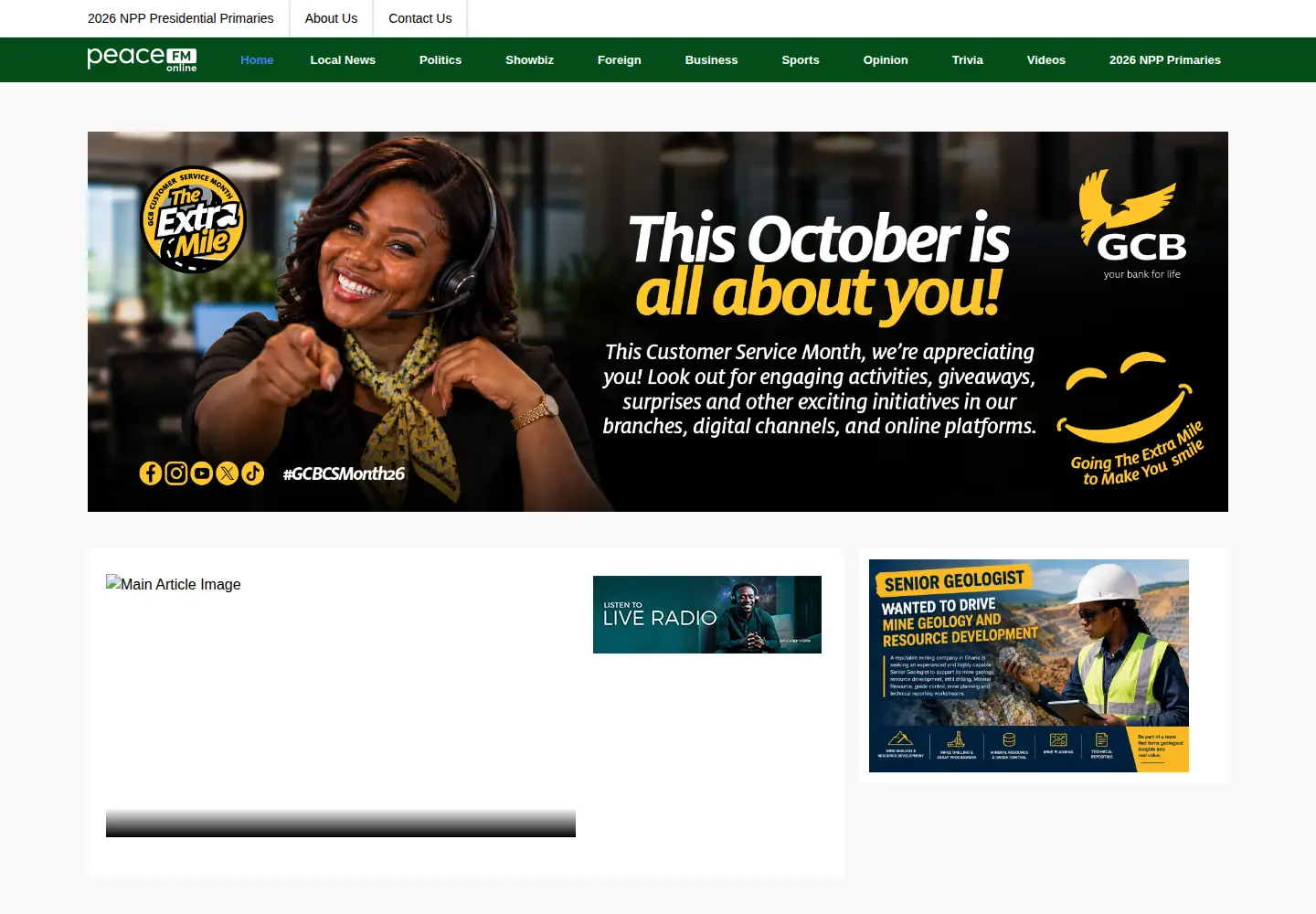 Screenshot of peacefmonline.com