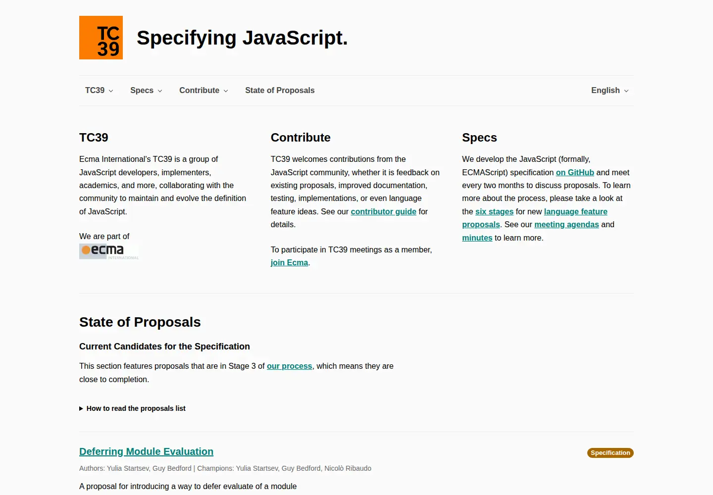 Screenshot of tc39.es