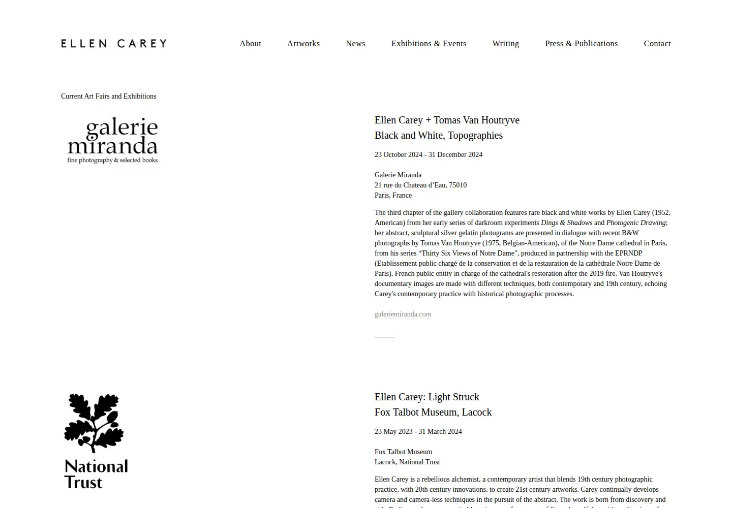 Captured homepage of ellencareyphotography.com in the current scan