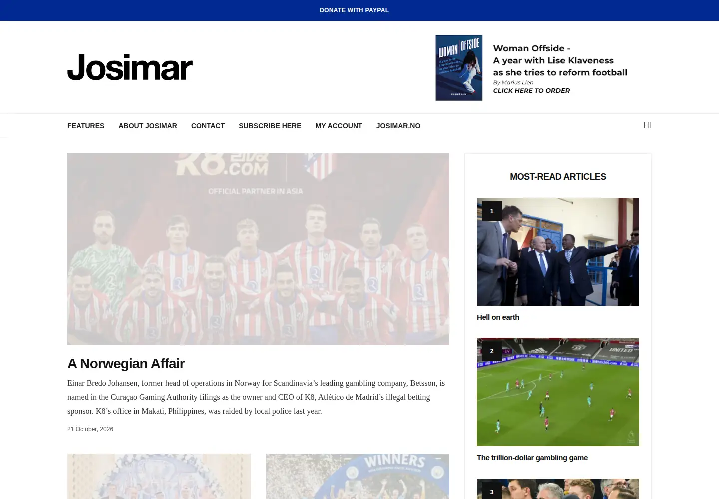 Captured homepage of josimarfootball.com in the current scan