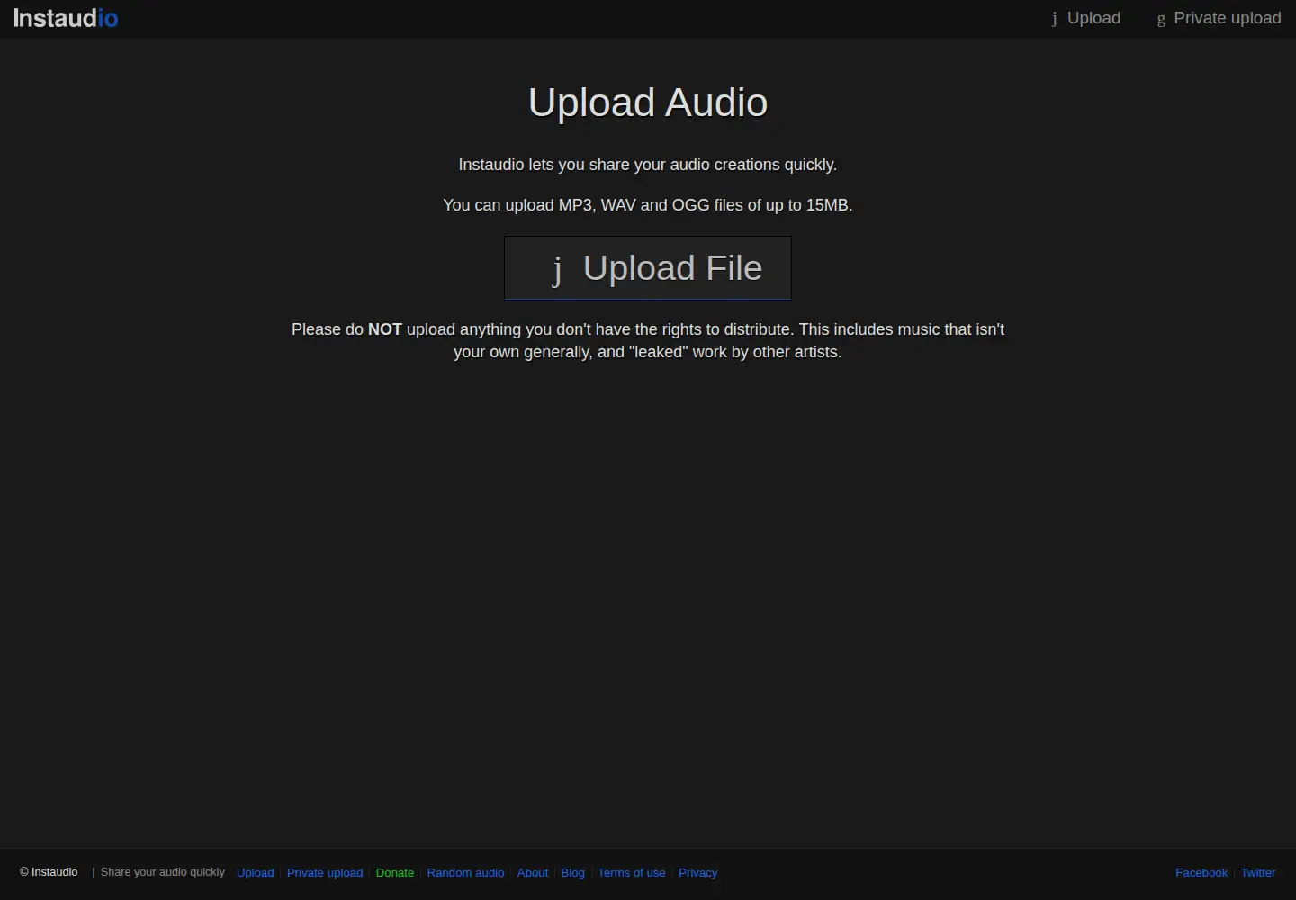 Captured homepage of instaud.io in the current scan