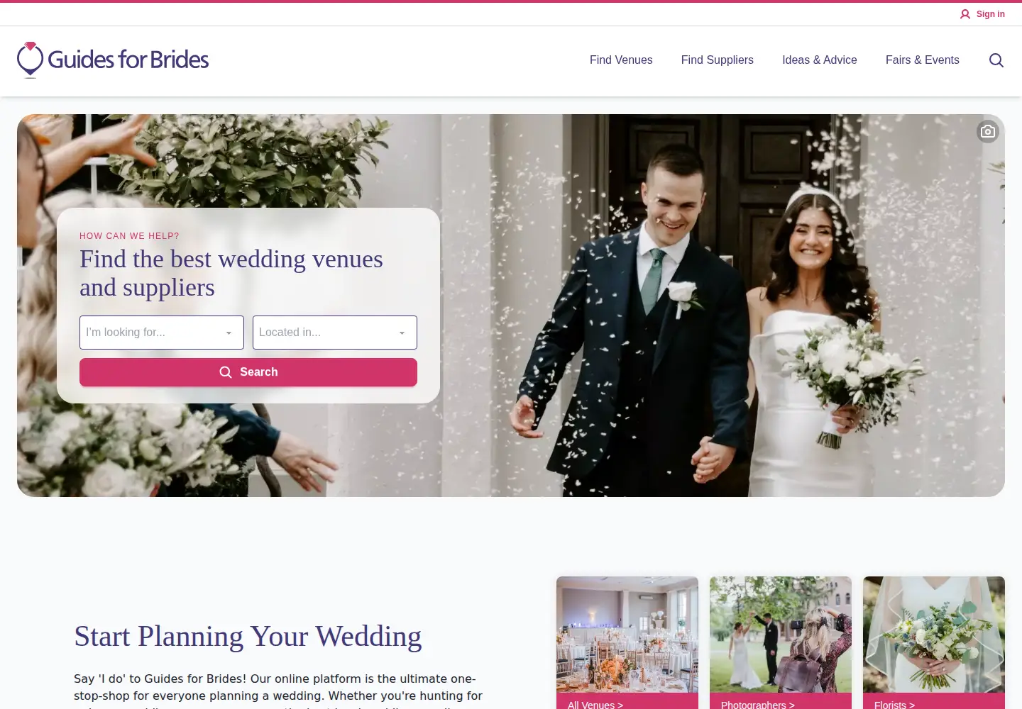 Captured homepage of guidesforbrides.co.uk in the current scan