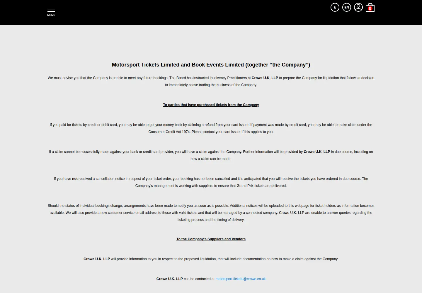 Captured homepage of motorsporttickets.com in the current scan