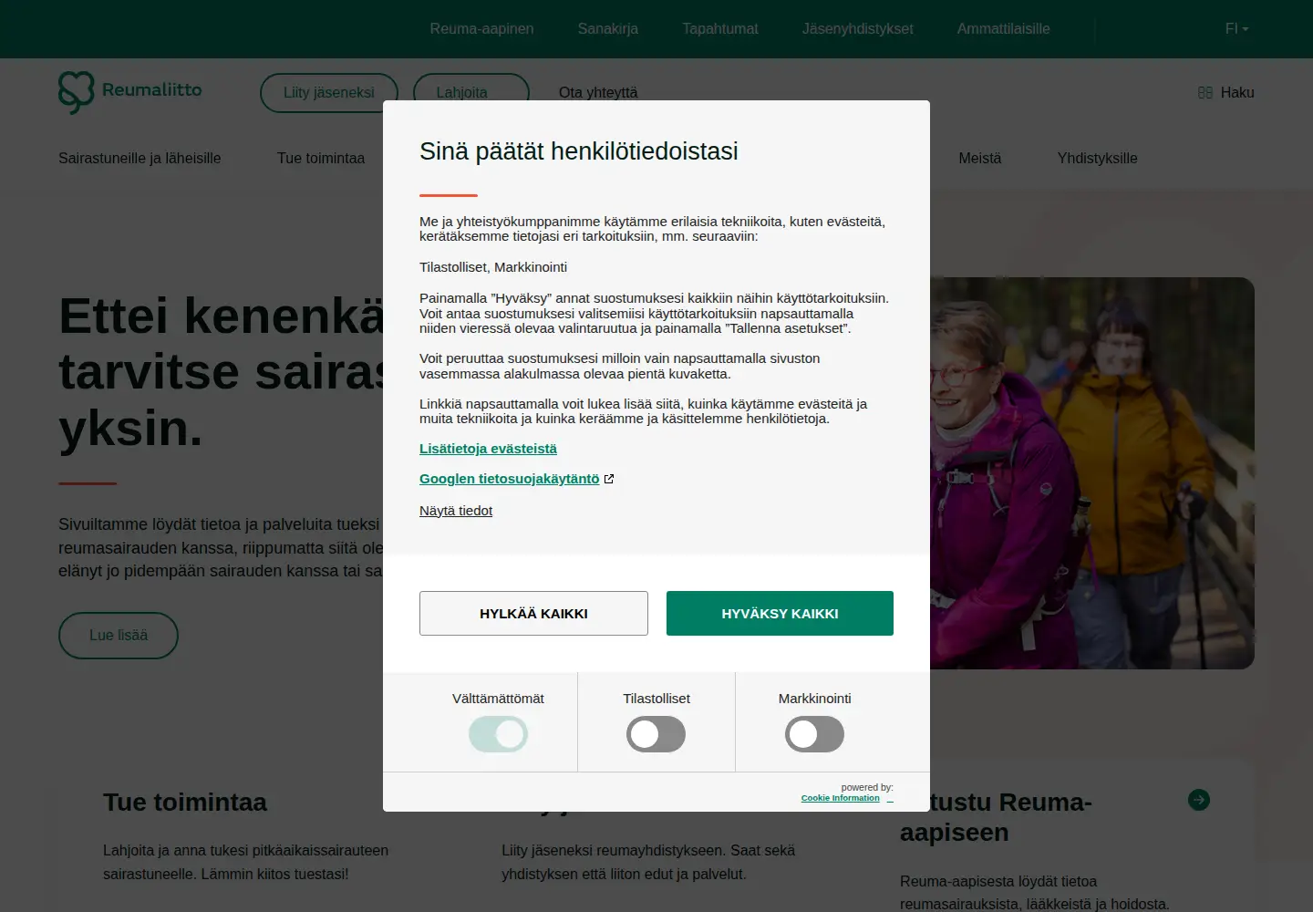 Captured homepage of reumaliitto.fi in the current scan