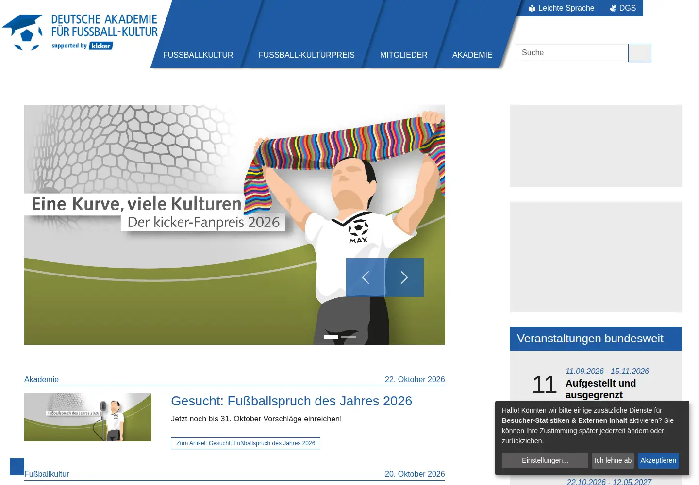 Captured homepage of fussball-kultur.org in the current scan