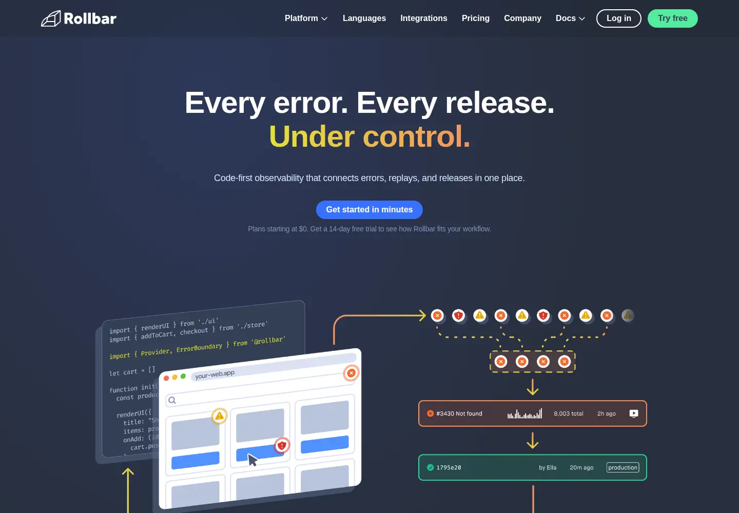 Screenshot of rollbar.com