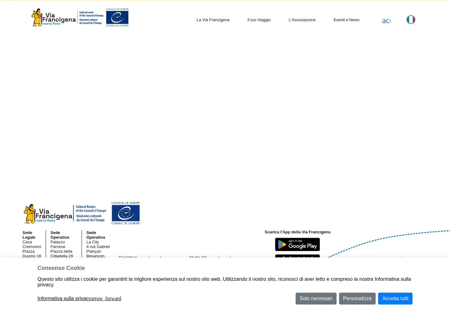 Screenshot of viefrancigene.org