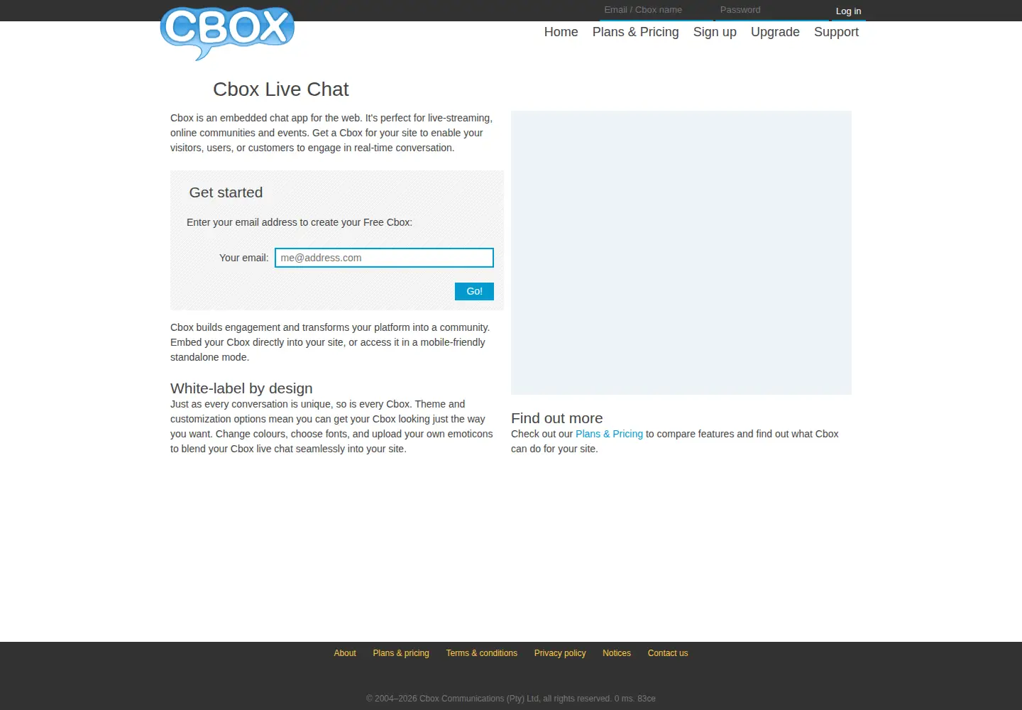 Captured homepage of cbox.ws in the current scan
