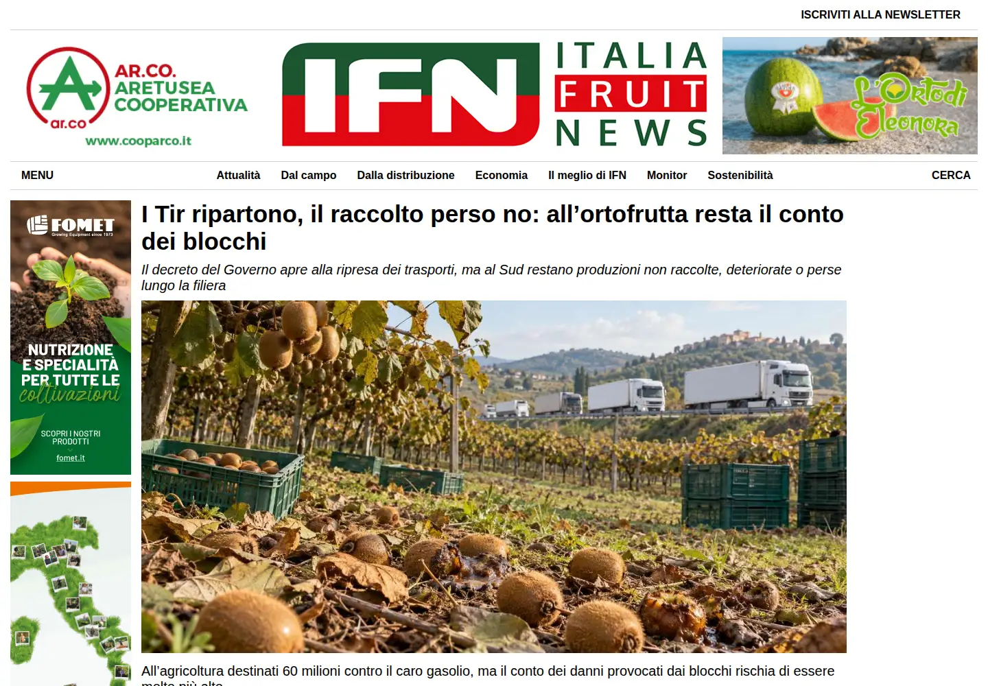 Captured homepage of italiafruit.net in the current scan