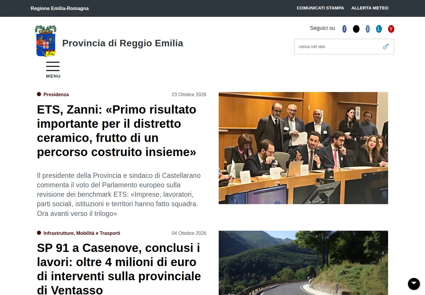 Captured homepage of provincia.re.it in the current scan