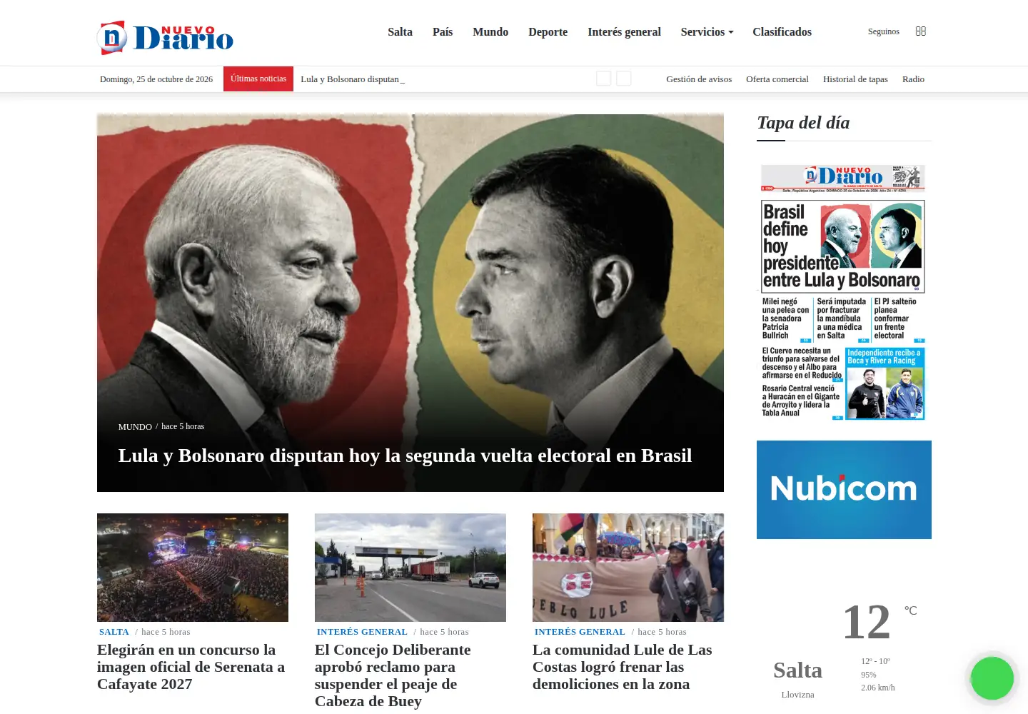Captured homepage of nuevodiariodesalta.com.ar in the current scan