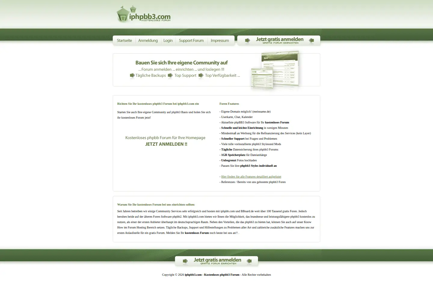 Captured homepage of iphpbb3.com in the current scan