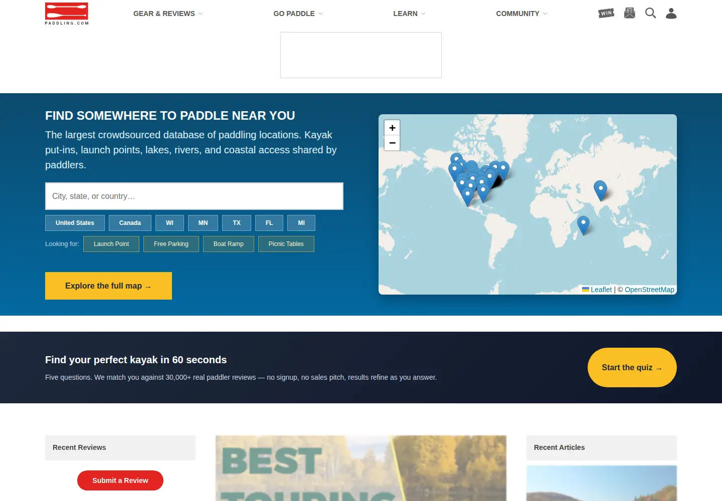 Screenshot of paddling.com