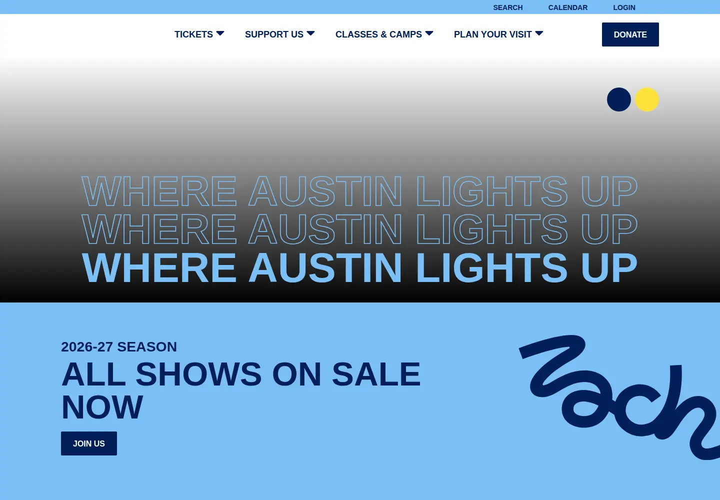 Screenshot of zachtheatre.org