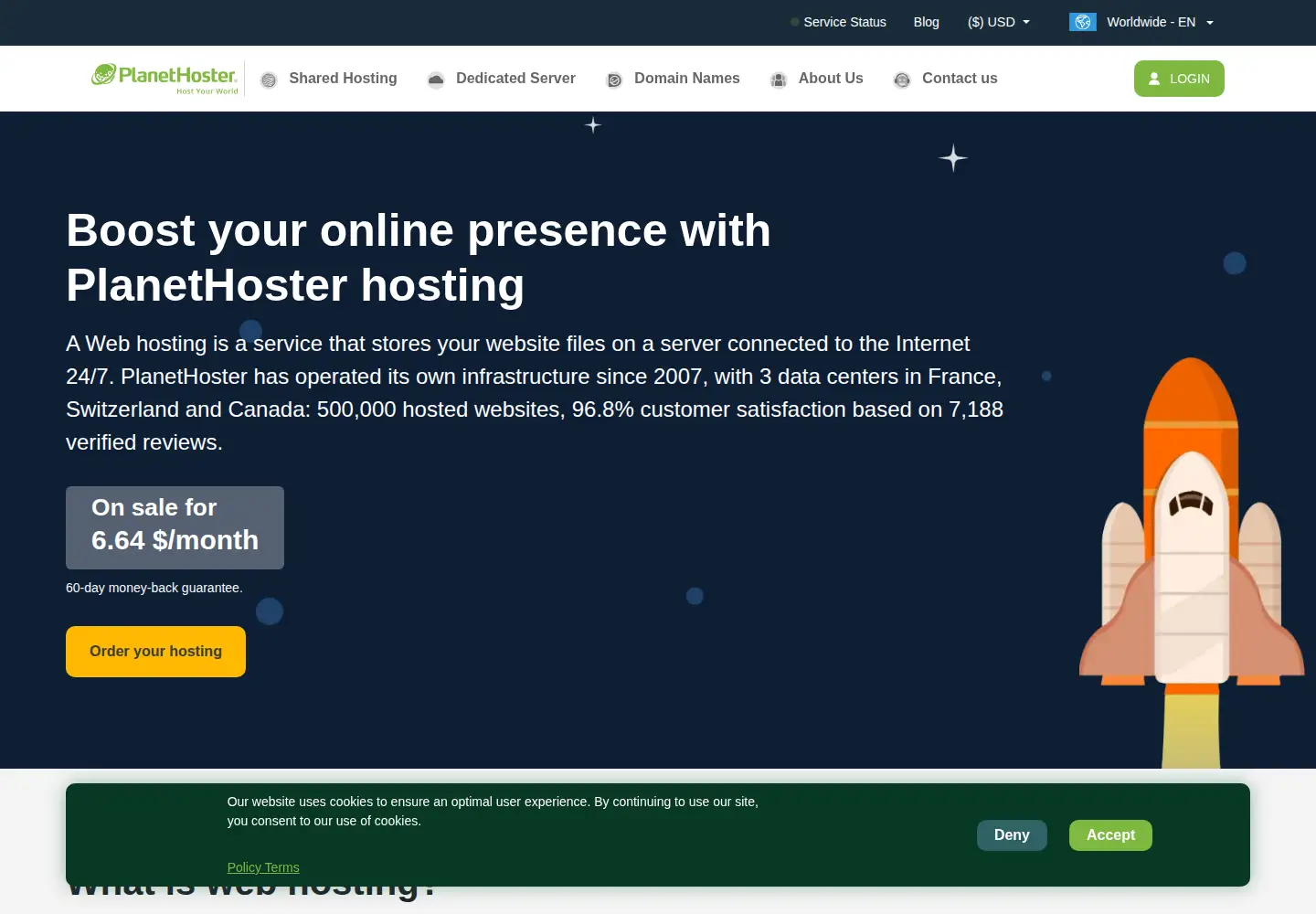 Screenshot of planethoster.com