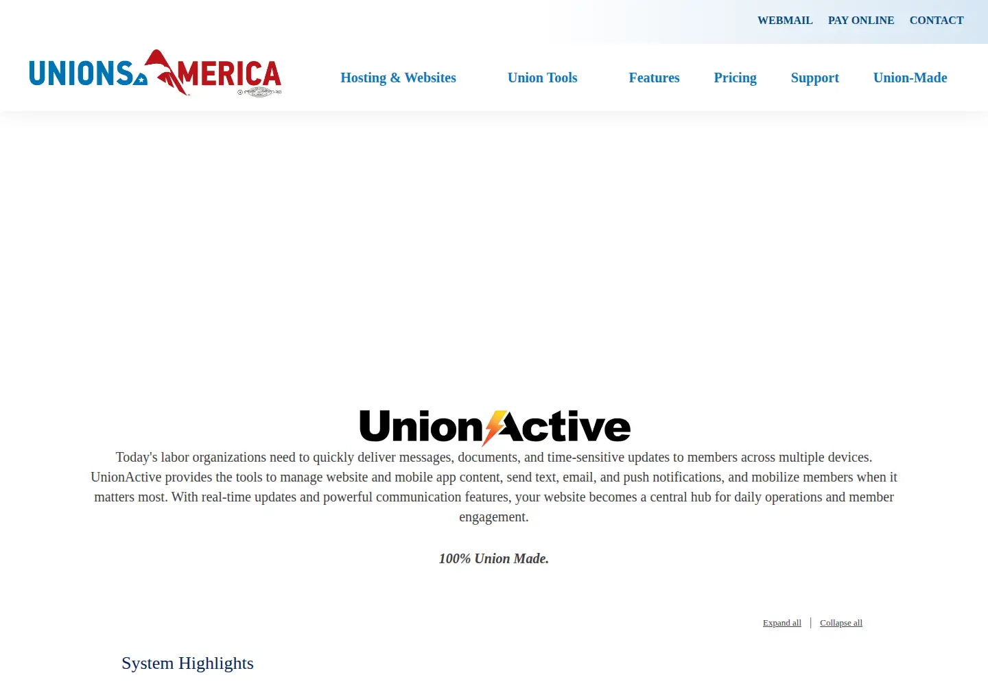 Captured homepage of unionactive.com in the current scan