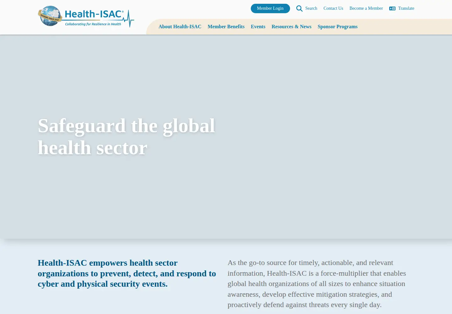 Captured homepage of h-isac.org in the current scan