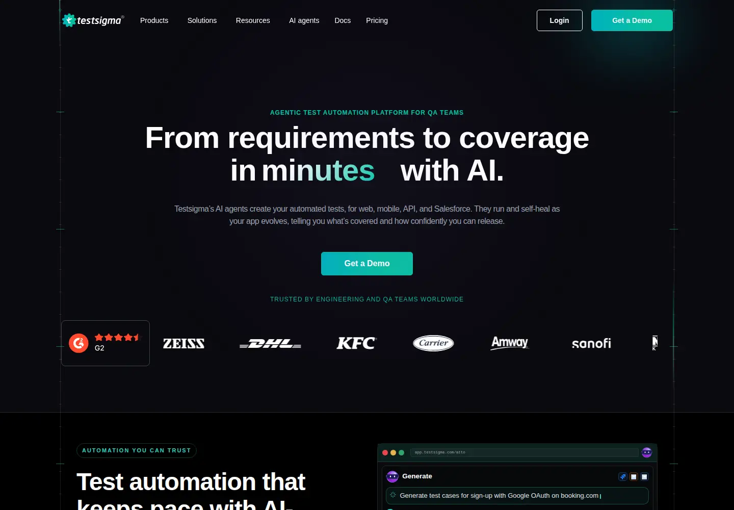 Screenshot of testsigma.com