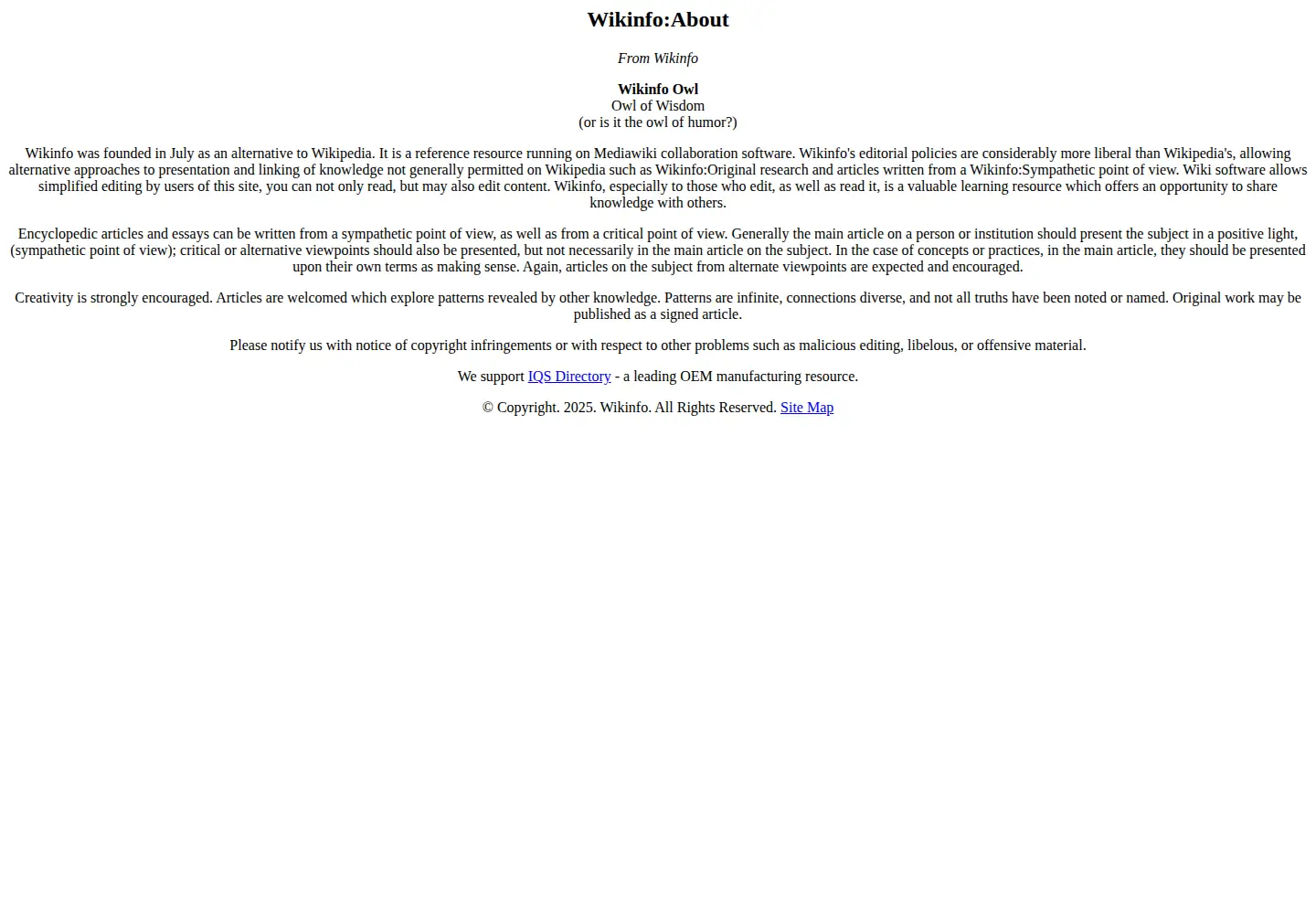 Captured homepage of wikinfo.org in the current scan