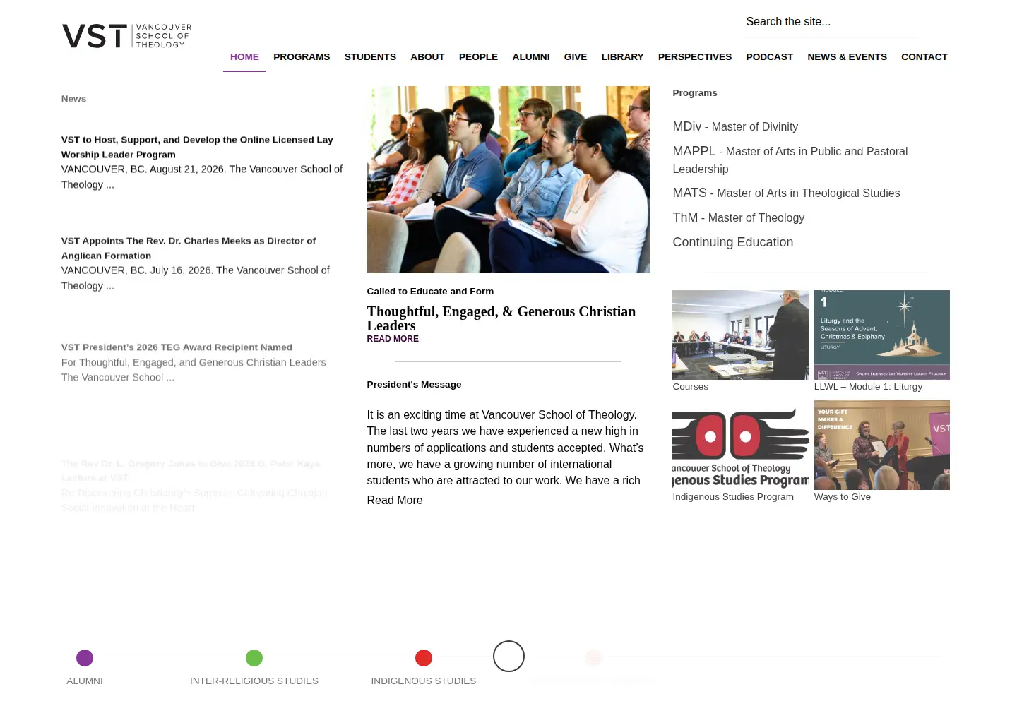 Captured homepage of vst.edu in the current scan