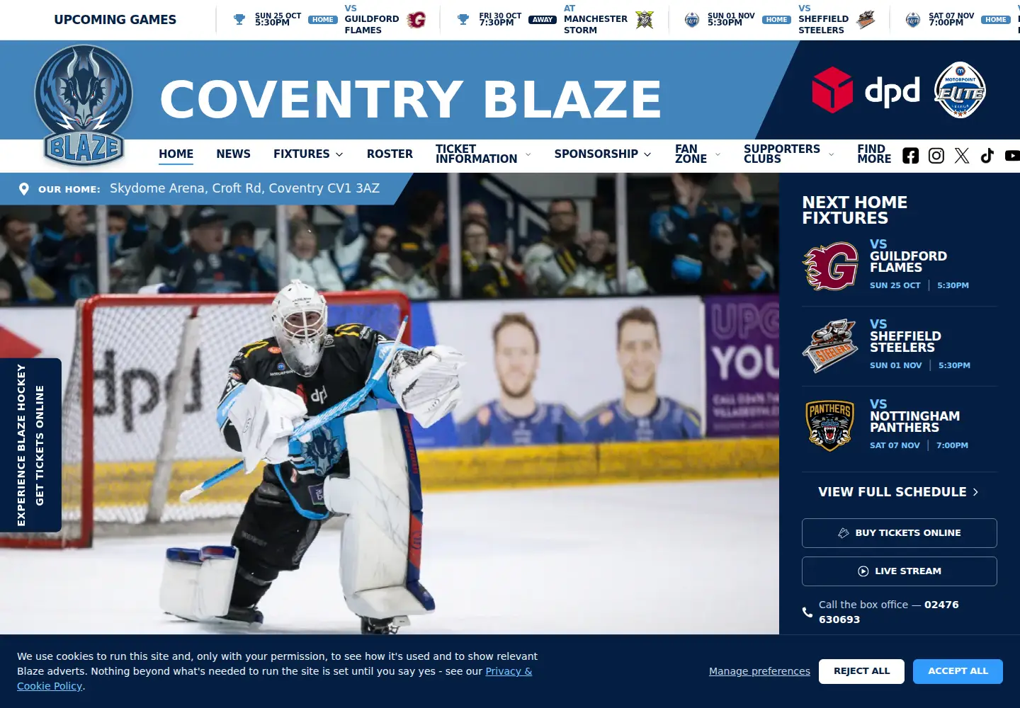 Screenshot of coventryblaze.co.uk