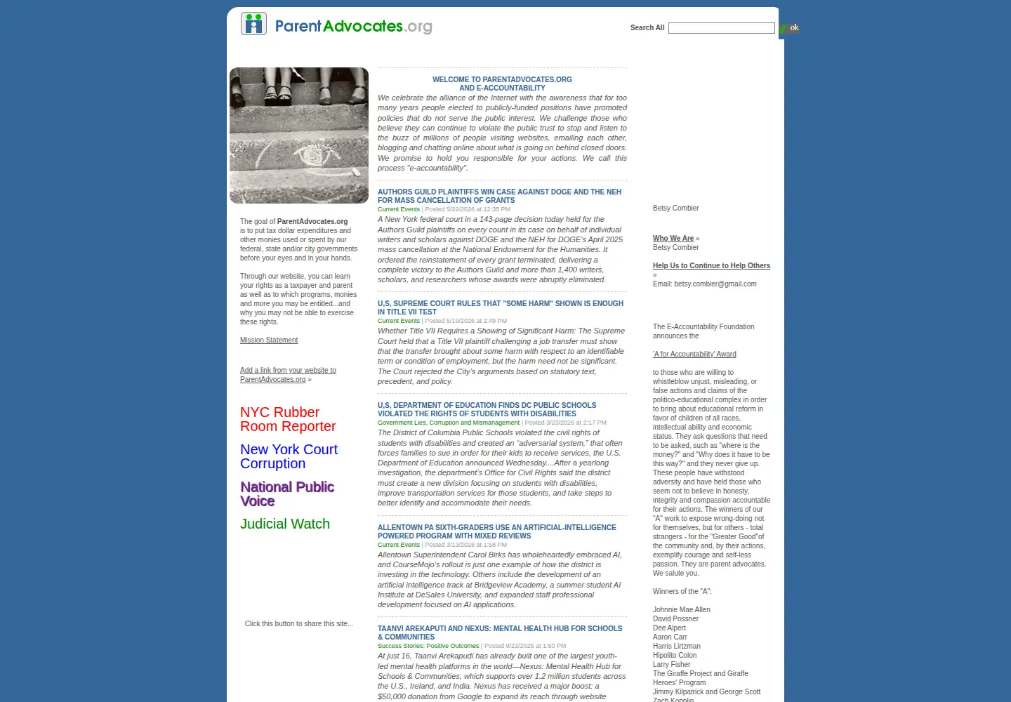 Captured homepage of parentadvocates.org in the current scan